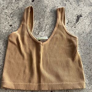 Tan Ribbed Crop Top